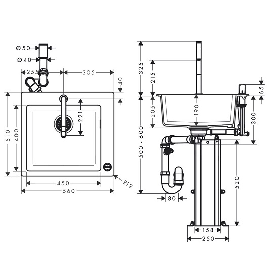 Чертеж Кухонная комбинация hansgrohe C51-F450-06 43217000, хром