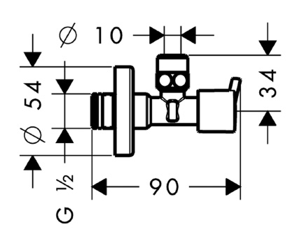 Чертеж Угловой вентиль hansgrohe 13901000