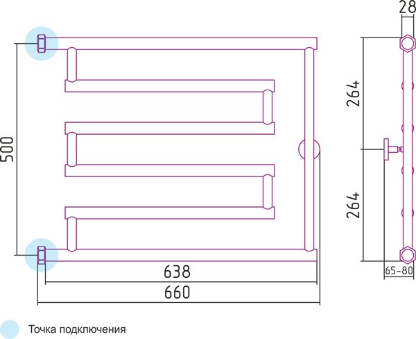 Чертеж Полотенцесушитель водяной Сунержа High-Tech 00-0052-5065
