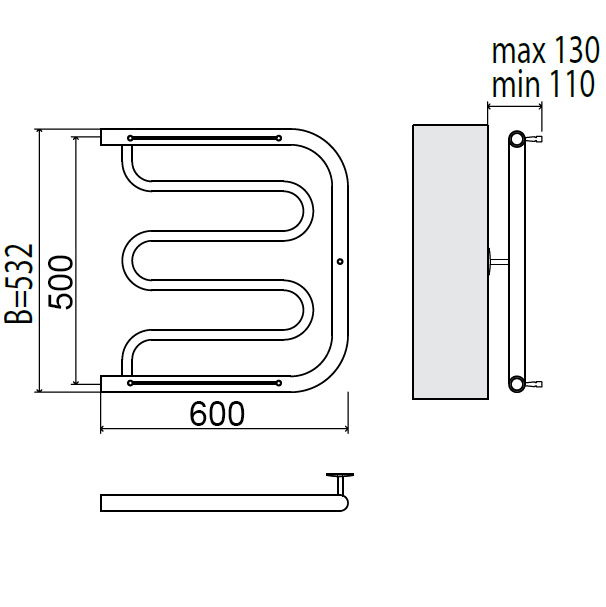 Чертеж Полотенцесушитель водяной Terminus Фокстрот 500х600 32/18 4620768881299