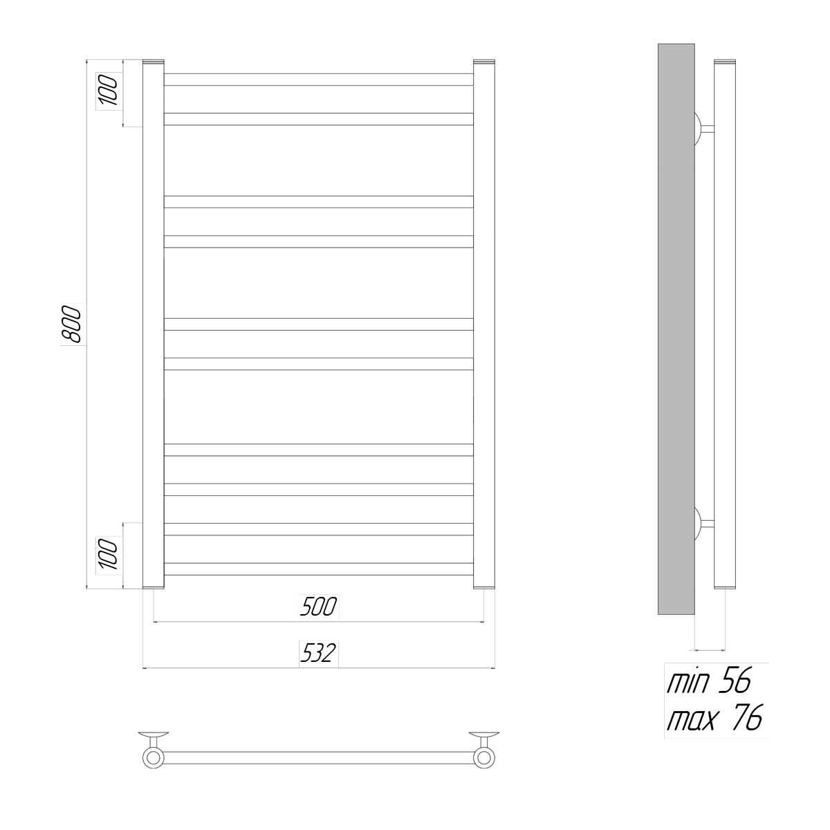Чертеж Полотенцесушитель водяной Lemark Ursus LM72810 П10 500x800, хром