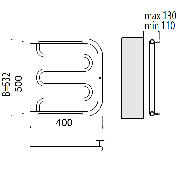 Чертеж Полотенцесушитель водяной Terminus Фокстрот 500х400 32/18 4620768881275