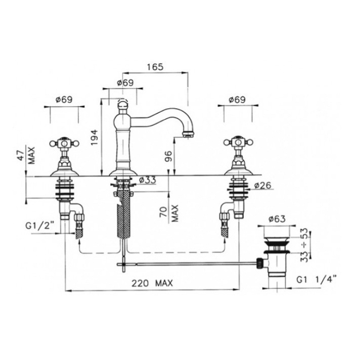 Чертеж Смеситель для раковины Nicolazzi Half Dome 1409BZ78 бронза