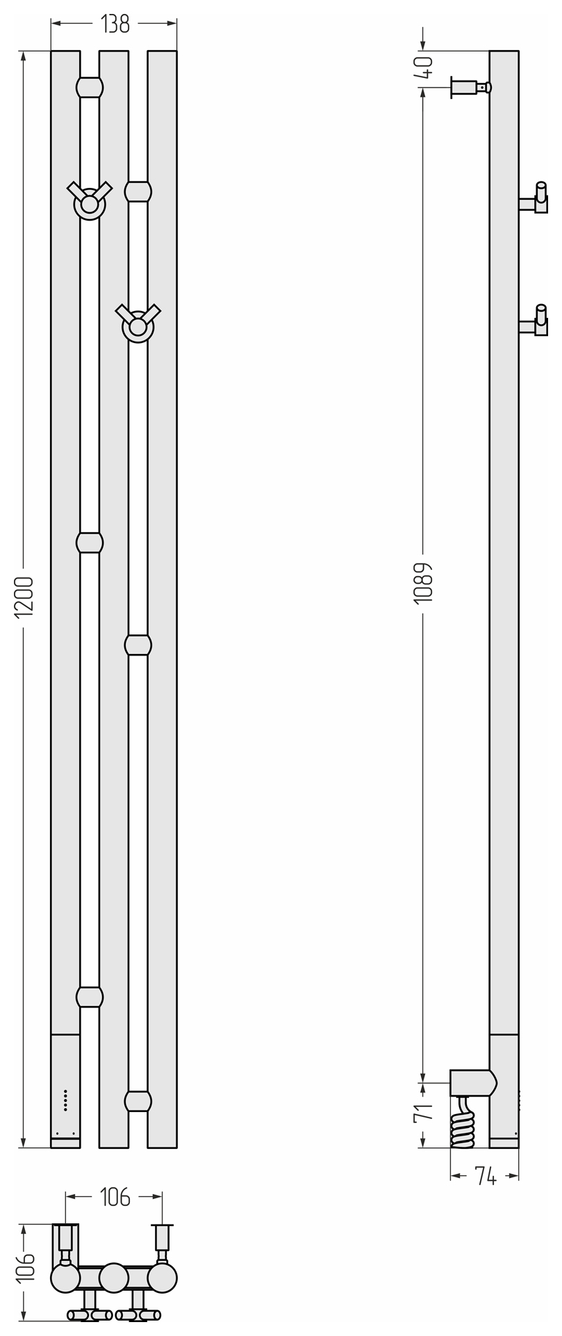 Чертеж Полотенцесушитель электрический Сунержа Терция 3.0 120x10.6 00-5844-1211