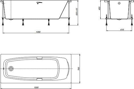 Акриловая ванна Roca Sureste 150x70 ZRU9302778 с ручками