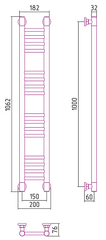 Полотенцесушитель водяной Сунержа Богема+ 1000х150, Прямая с защитой 00-0220-1015