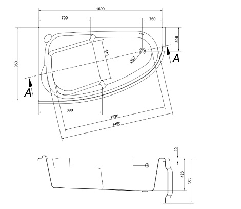 Акриловая ванна Cersanit JOANNA 160x95 WA-JOANNA*160-L левая
