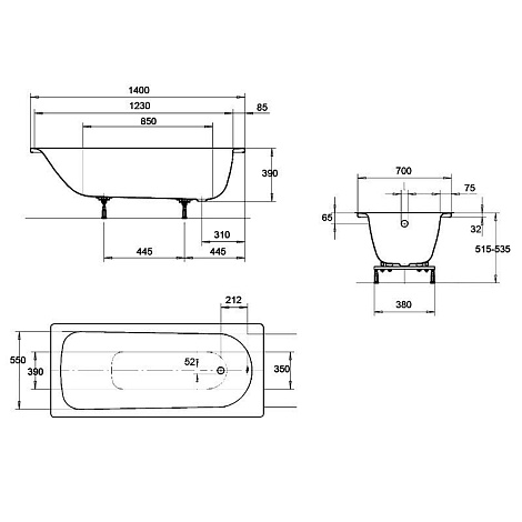 Ванна стальная Kaldewei Eurowa 140x70 (1195 1203 0001) без покрытия