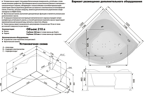 Акриловая ванна Aquanet Fregate 120x120 203935