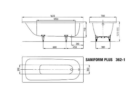 Ванна Kaldewei Saniform Plus 362-1 160x70 (1117 0001 0001) без покрытия
