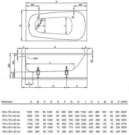 Стальная ванна Bette FORM 160x70 3600-000+AD