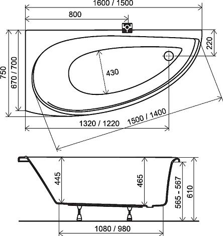 Акриловая ванна Ravak Avocado 160x75 CH01000000 правая