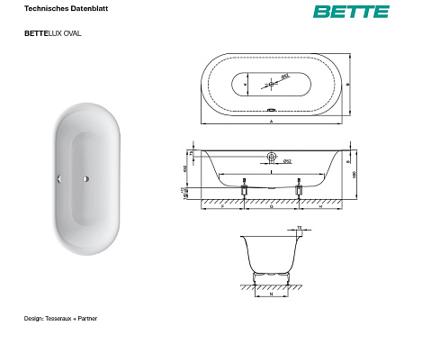 Стальная ванна Bette LUX OVAL 190x90 3467-000