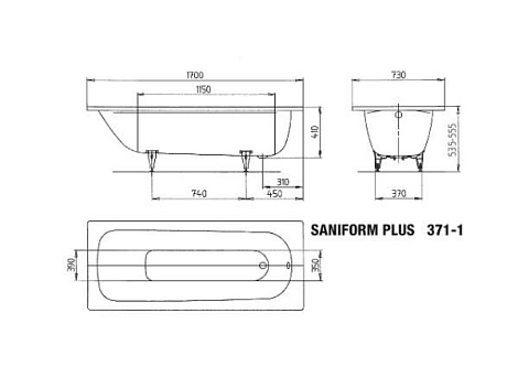 Ванна стальная Kaldewei Saniform plus 371-1 170x73 112900010001  без покрытия