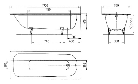 Ванна Kaldewei Saniform Plus 363-1 170x70 (1118 0001 3001) с покрытием EASY-CLEAN