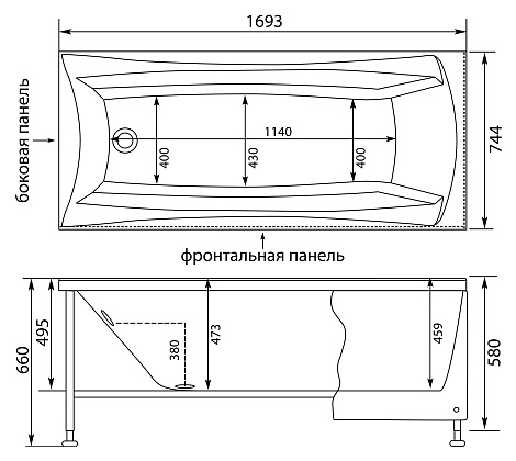 Акриловая ванна Aquanet Cariba 170x75 203925