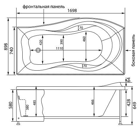 Акриловая ванна Aquanet Borneo 170x90 203909 левая