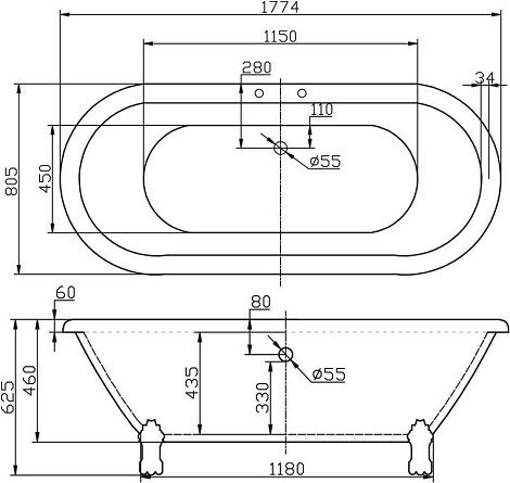 Акриловая ванна BelBagno 177x80x62 BB21