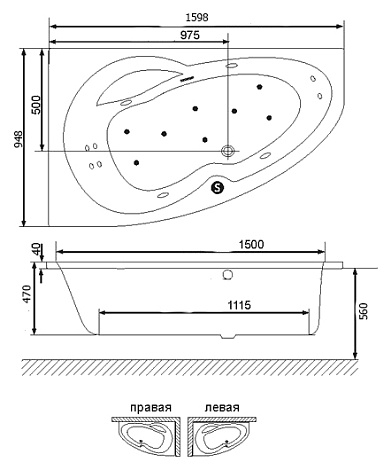Акриловая ванна Excellent NEWA PLUS 160x95 WAEX.NEL16WH, левая