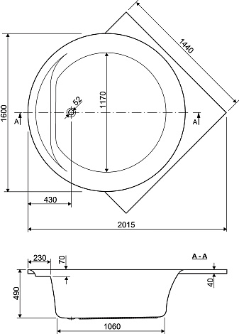 Акриловая ванна Cezares 160x160x49 FI CORNER-160-160-49