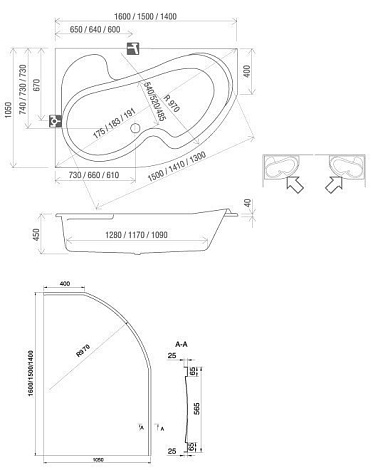 Акриловая ванна Medea 150x105 А150R правая