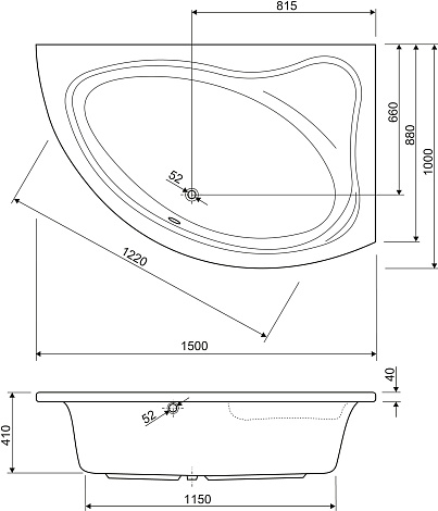 Акриловая ванна Cezares 150x100 TEBE-150-100-41-R правосторонняя