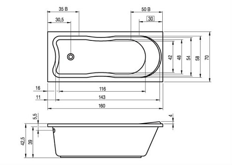 Акриловая ванна Riho Klassik 160x70 BZ1600500000000