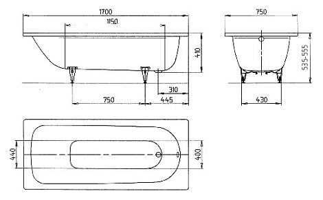 Ванна Kaldewei Saniform Plus 373-1 170x75 (1126 0001 0001) без покрытия